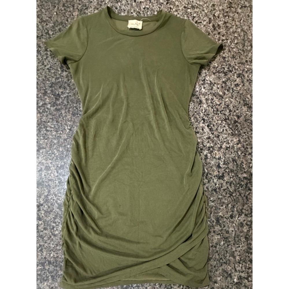 Elie Elie Tahari Olive Green Ruched Bodycon Tulip Hem T-Shirt Dress Womens